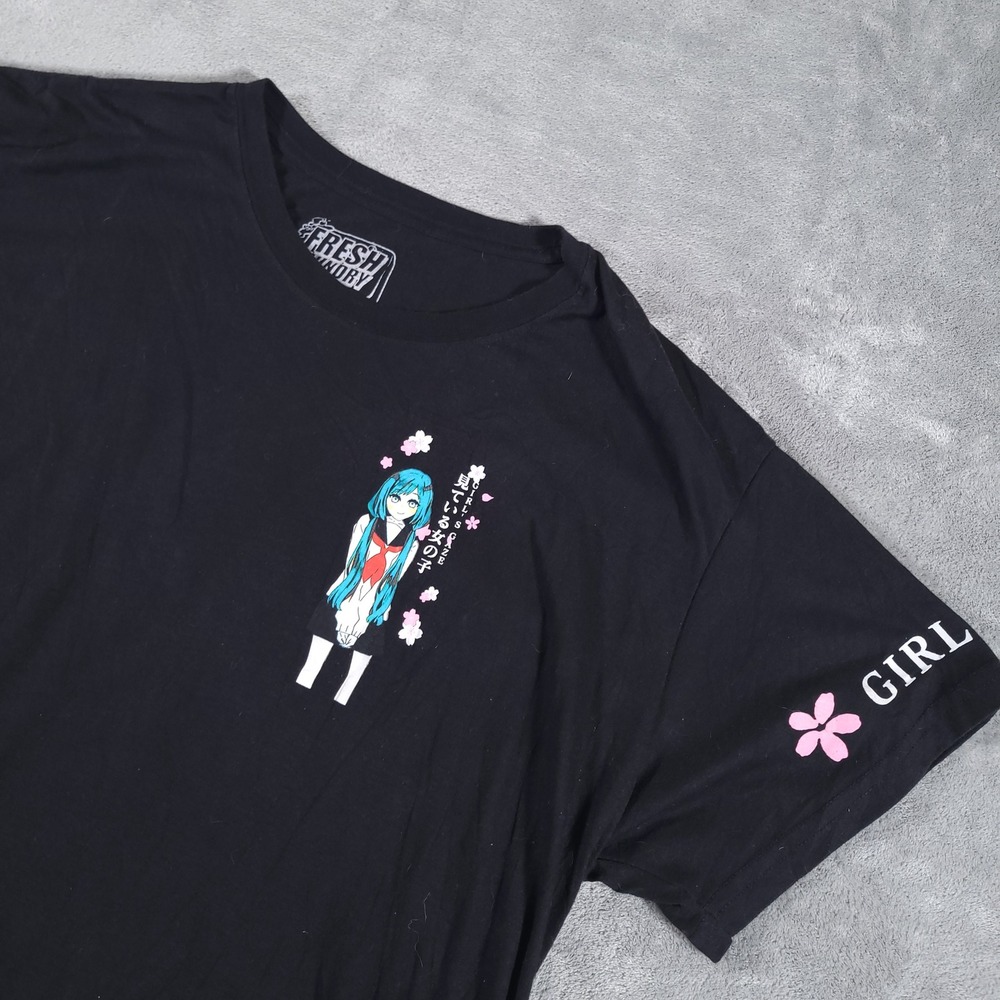 Fresh Laundry Shirt Unisex XL Black Anime Girl Sakura Gaze Graphic Streetwear